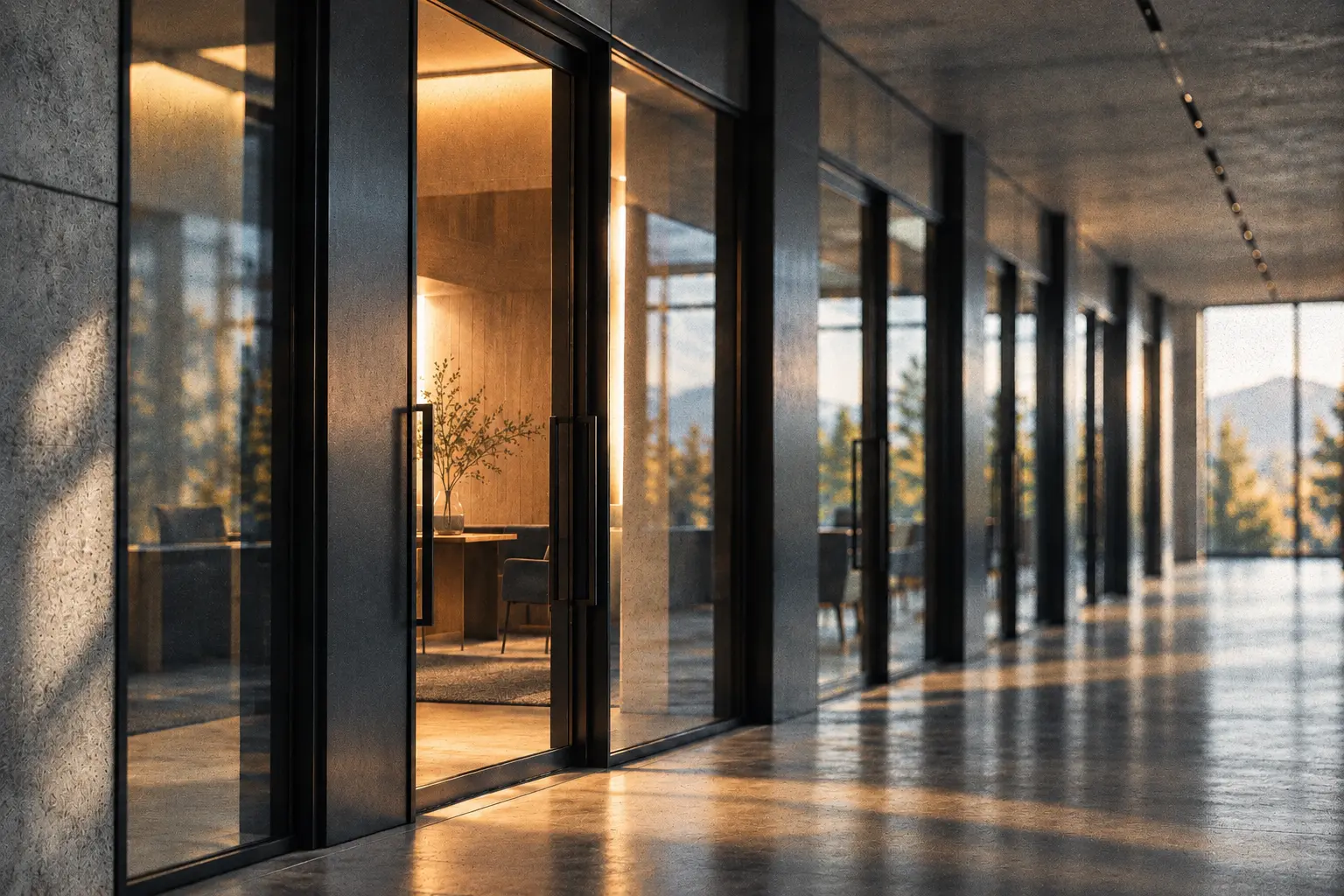 Illustrative editorial image of a controlled doorway in an office corridor